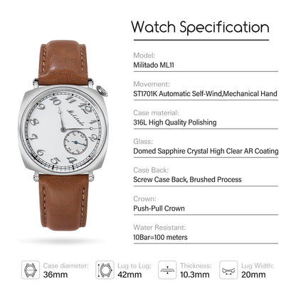 Militado 36mm 1921 Tribute Automatic Watch ML11 ST1701