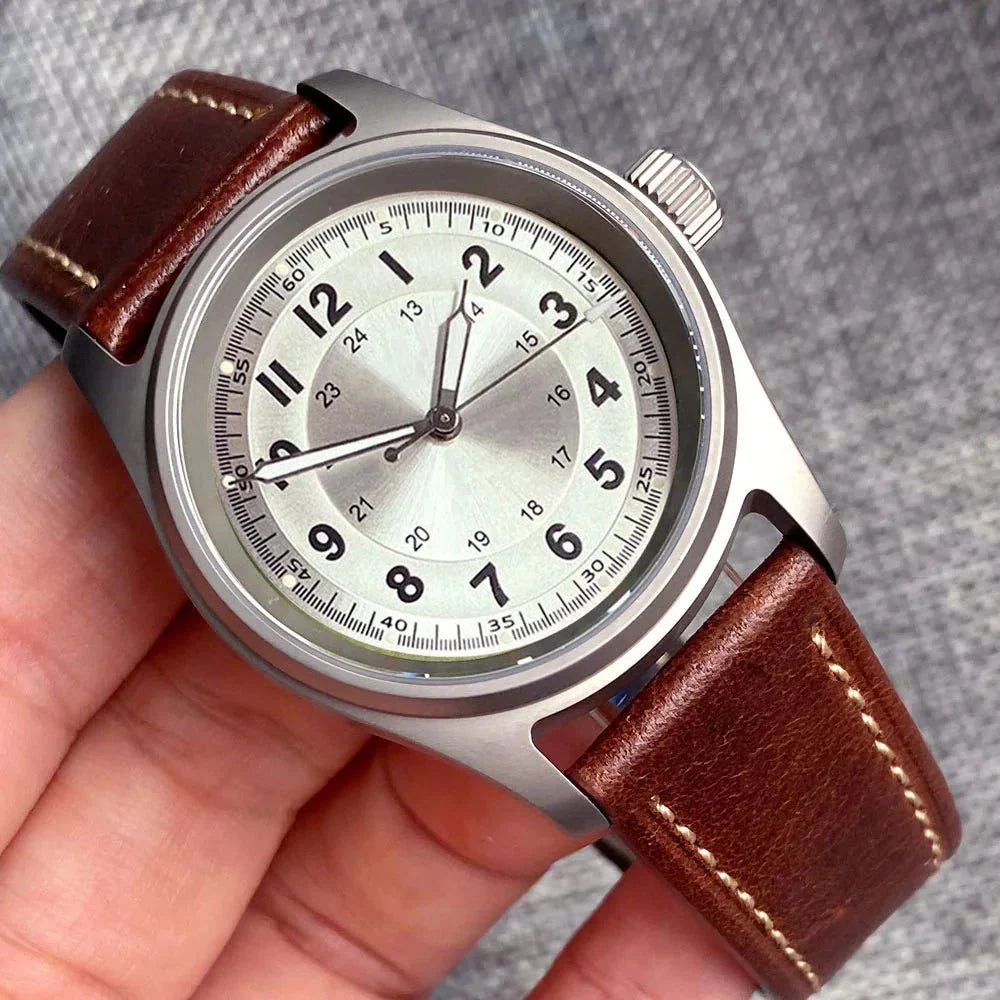 39mm Titanium Pilot Watch Tandorio TD143B NH35A PT5000 Automatic Sapphire 20ATM 63.7g Vintage - Tandorio Watches