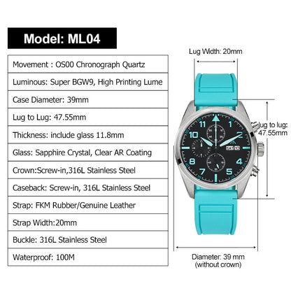 Militado 39mm Vintage Chronograph Quartz Watch ML04