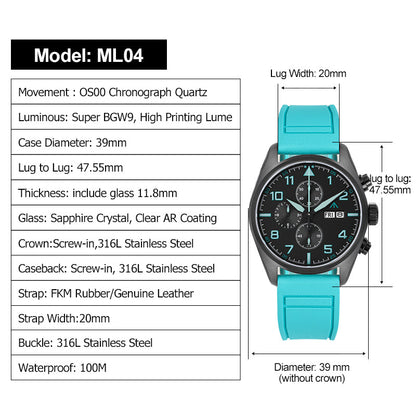 Militado 39mm Vintage Chronograph Quartz Watch ML04