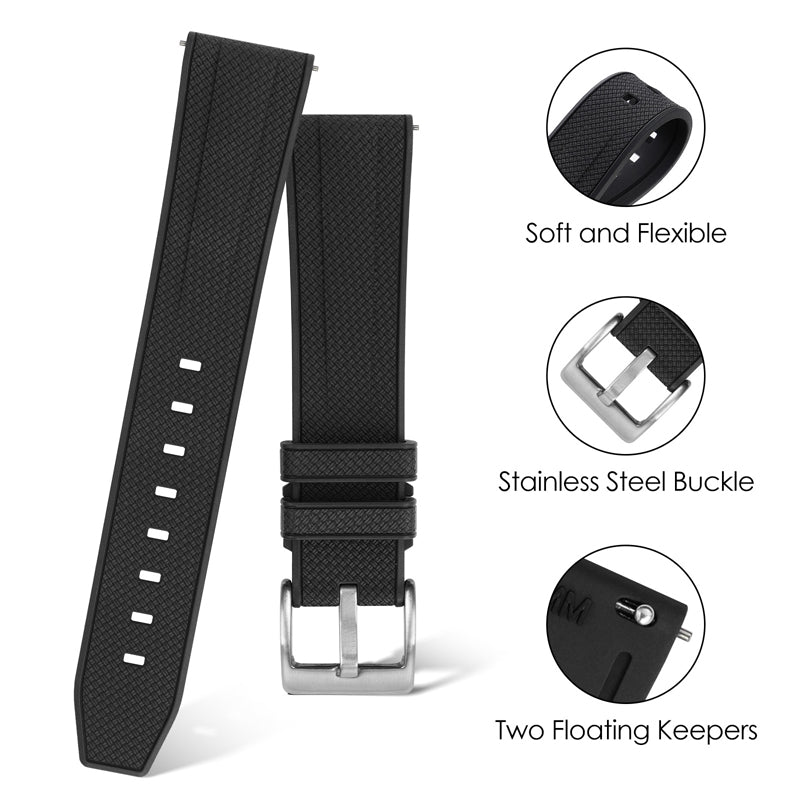 Militado FKM Rubber Watchband  Herringbone Textured  Watch Strap20mm 22mm