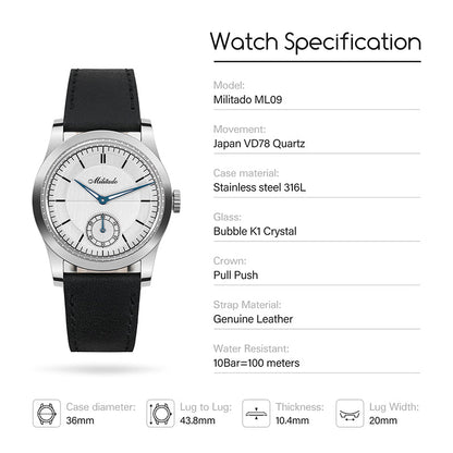 Militado 36mm Retro Dress Watch ML09