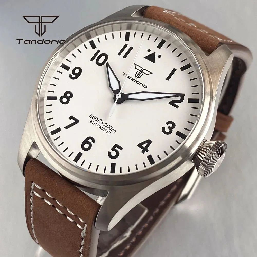 43mm Tandorio Big Pilot Watch TD144B NH35 PT5000 Automatic 20BAR Sapphire Luminous - Tandorio Watches