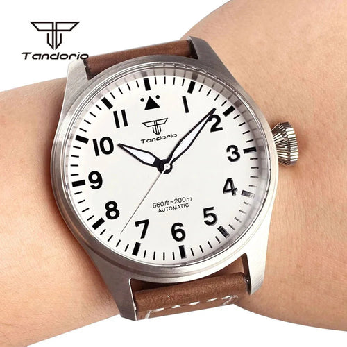 43mm Tandorio Big Pilot Watch TD144B NH35 PT5000 Automatic 20BAR Sapphire Luminous - Tandorio Watches