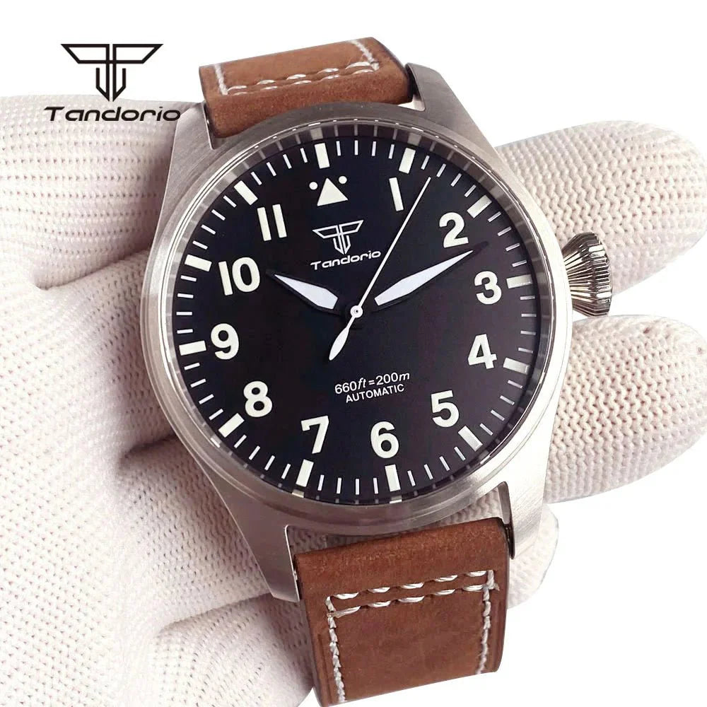 43mm Tandorio Big Pilot Watch TD144B NH35 PT5000 Automatic 20BAR Sapphire Luminous - Tandorio Watches