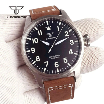 43mm Tandorio Big Pilot Watch TD144B NH35 PT5000 Automatic 20BAR Sapphire Luminous - Tandorio Watches