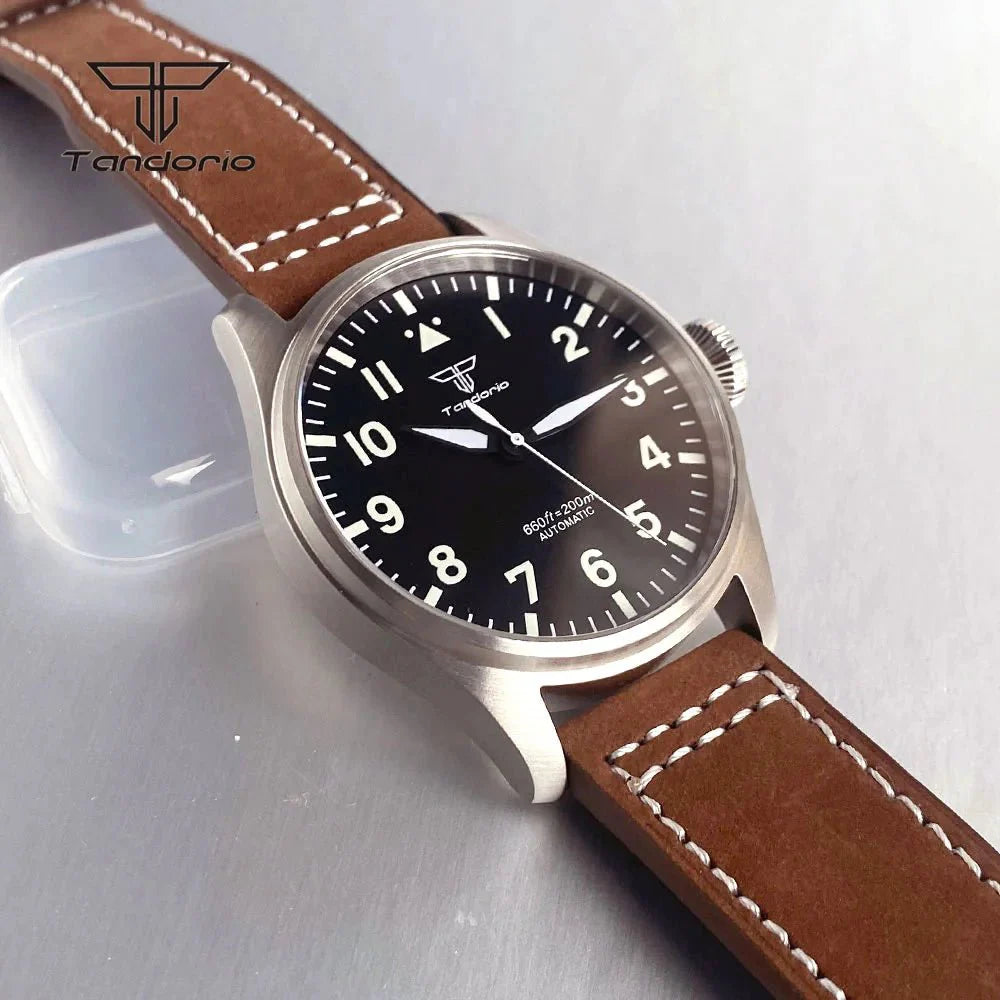 43mm Tandorio Big Pilot Watch TD144B NH35 PT5000 Automatic 20BAR Sapphire Luminous - Tandorio Watches