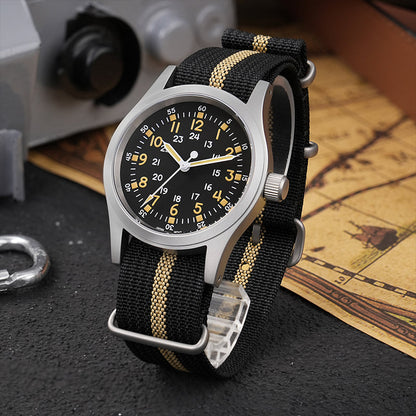 ★618 Big Sale★ Militado VH31 Vintage Field Watch ML05 24hours Black Dial