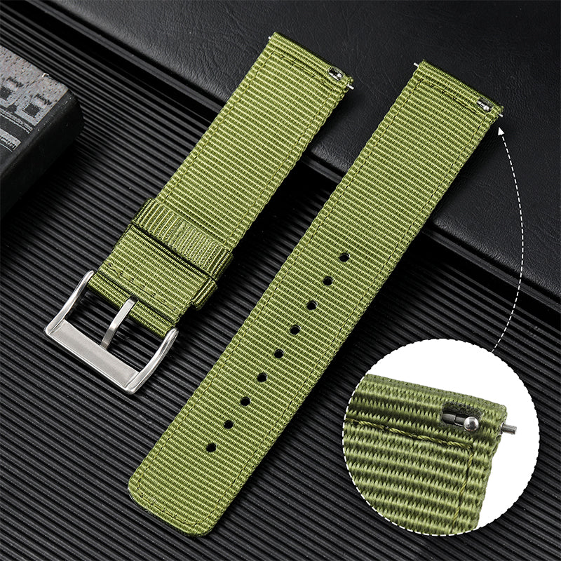 Leather Accented Canvas Nylon Watch Band 20mm/22mm