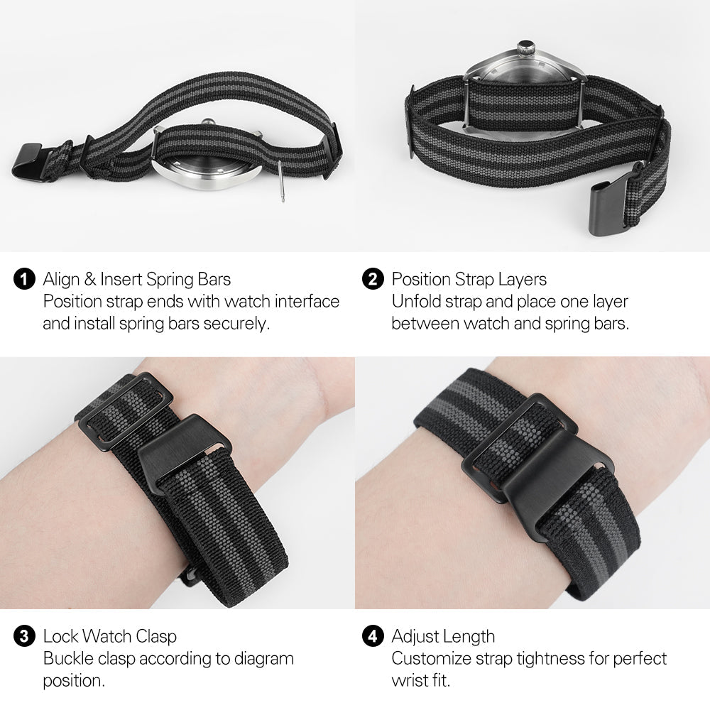 Militado Elastic Nylon Watch Band Military Watch Strap Men Outdoors Sport 20mm 22mm