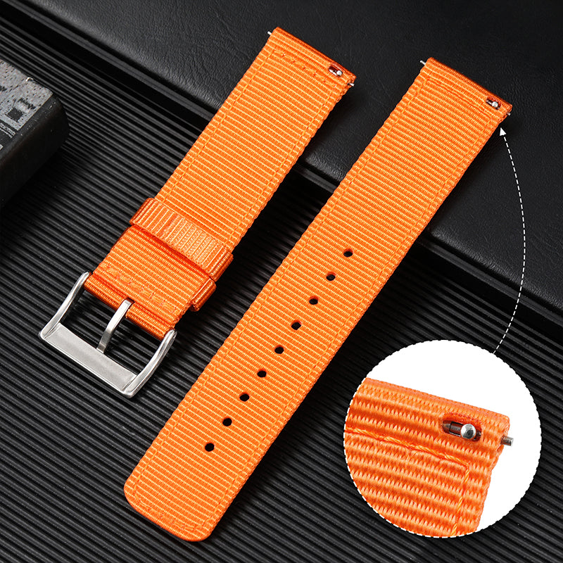 Leather Accented Canvas Nylon Watch Band 20mm/22mm