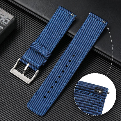 Leather Accented Canvas Nylon Watch Band 20mm/22mm