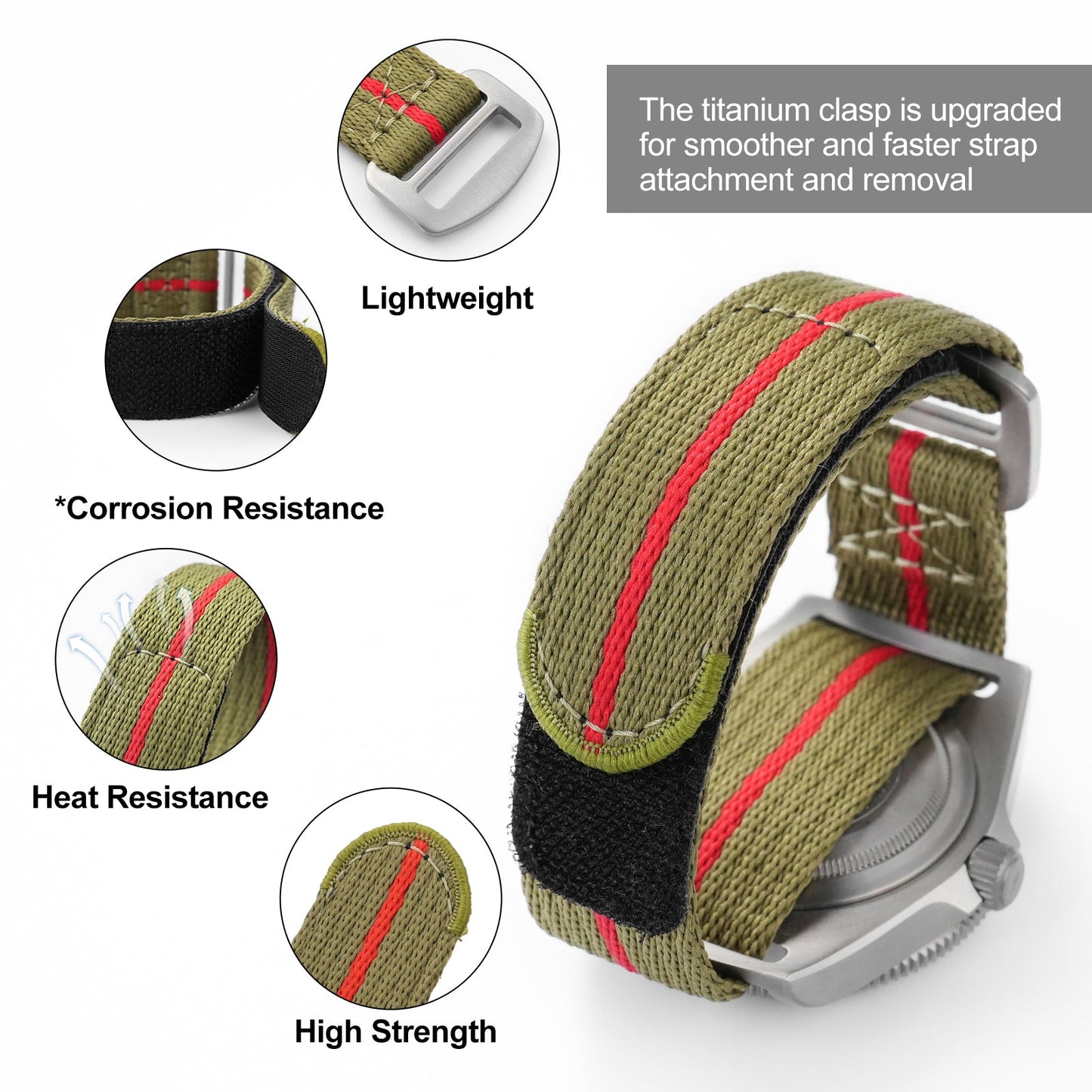 Magic Tape Soft Nylon Watchband Titanium Buckle 20mm 22mm
