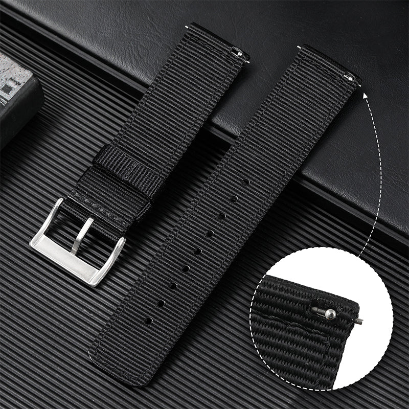 Leather Accented Canvas Nylon Watch Band 20mm/22mm