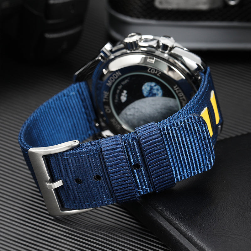 Leather Accented Canvas Nylon Watch Band 20mm/22mm