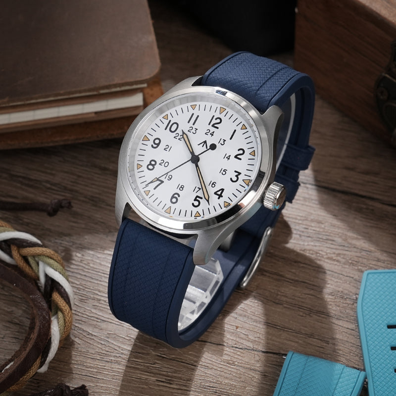 Militado FKM Rubber Watchband  Herringbone Textured  Watch Strap20mm 22mm