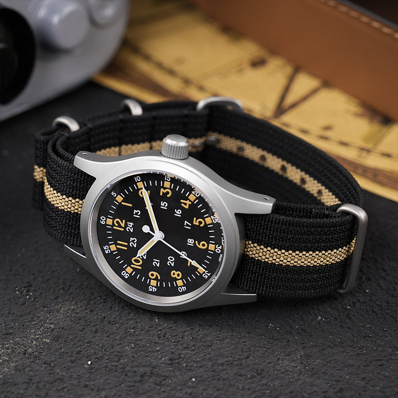 ★618 Big Sale★ Militado VH31 Vintage Field Watch ML05 24hours Black Dial