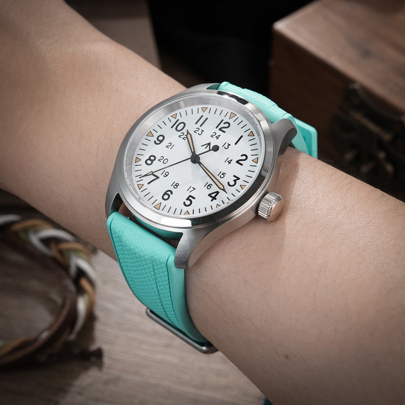 Militado FKM Rubber Watchband  Herringbone Textured  Watch Strap20mm 22mm