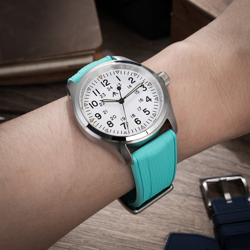 Militado FKM Rubber Watchband  Herringbone Textured  Watch Strap20mm 22mm