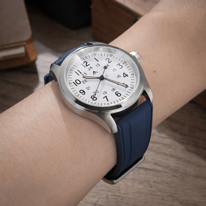 Militado FKM Rubber Watchband  Herringbone Textured  Watch Strap20mm 22mm