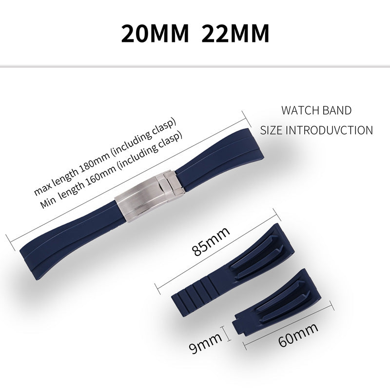 Cut-to-Size TPU Rubber Watch Band 20mm 22mm Buckle Optional