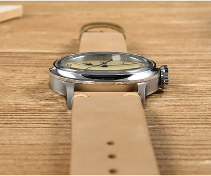 San Martin 38.5mm Men's Mechanical Watch NH35 Vintage Pilot Simple Fashion Wristwatch Baked Varnish Blue Hands 10 Bar Clock