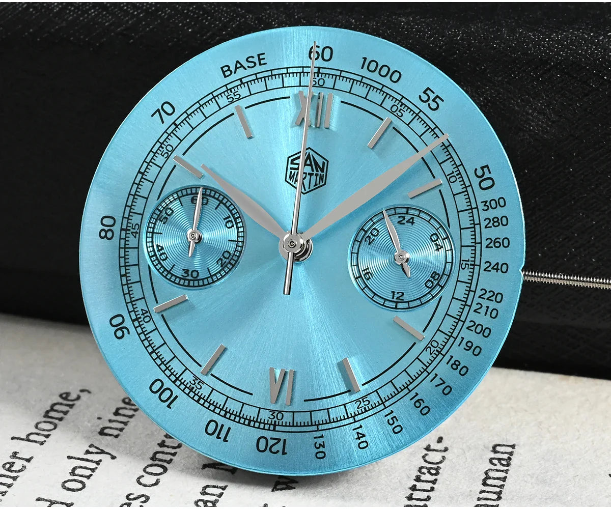 San Martin Men Quartz Watch VK64 Chronograph 38mm SN0101  Sapphire Glass Quick Release Strap 5bar