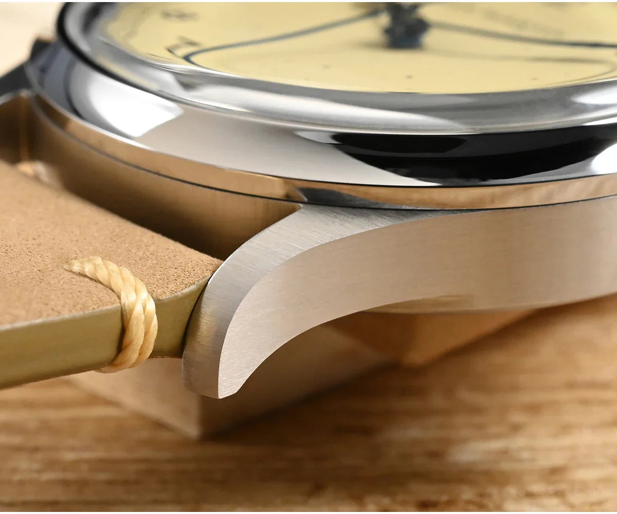 San Martin 38.5mm Men's Mechanical Watch NH35 Vintage Pilot Simple Fashion Wristwatch Baked Varnish Blue Hands 10 Bar Clock