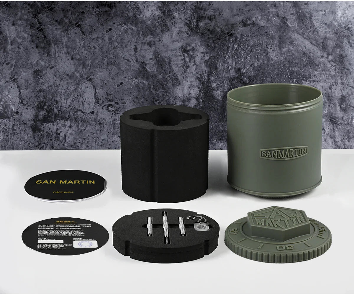 San Martin 38.5mm Men's Mechanical Watch NH35 Vintage Pilot Simple Fashion Wristwatch Baked Varnish Blue Hands 10 Bar Clock