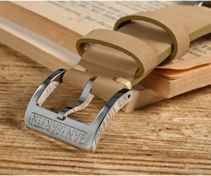 San Martin 38.5mm Men's Mechanical Watch NH35 Vintage Pilot Simple Fashion Wristwatch Baked Varnish Blue Hands 10 Bar Clock