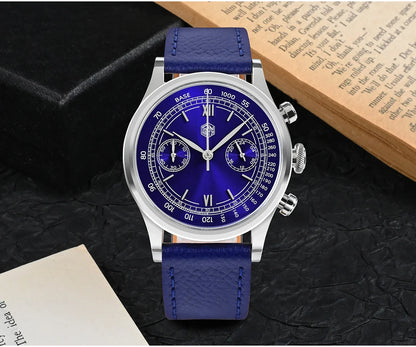 San Martin Men Quartz Watch VK64 Chronograph 38mm SN0101  Sapphire Glass Quick Release Strap 5bar