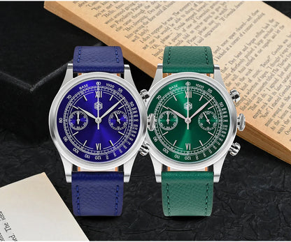 San Martin Men Quartz Watch VK64 Chronograph 38mm SN0101  Sapphire Glass Quick Release Strap 5bar