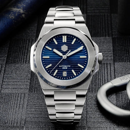 San Martin SN0076 42mm PT5000 Sw200 Automatic Dress Watch 20bar AR Sapphire BGW9 Lume