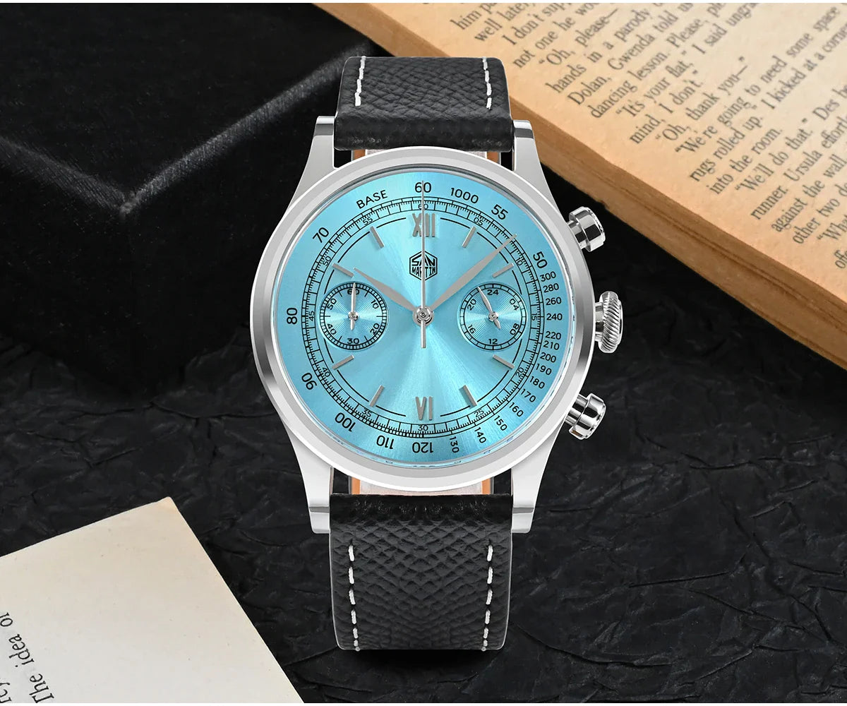 San Martin Men Quartz Watch VK64 Chronograph 38mm SN0101  Sapphire Glass Quick Release Strap 5bar