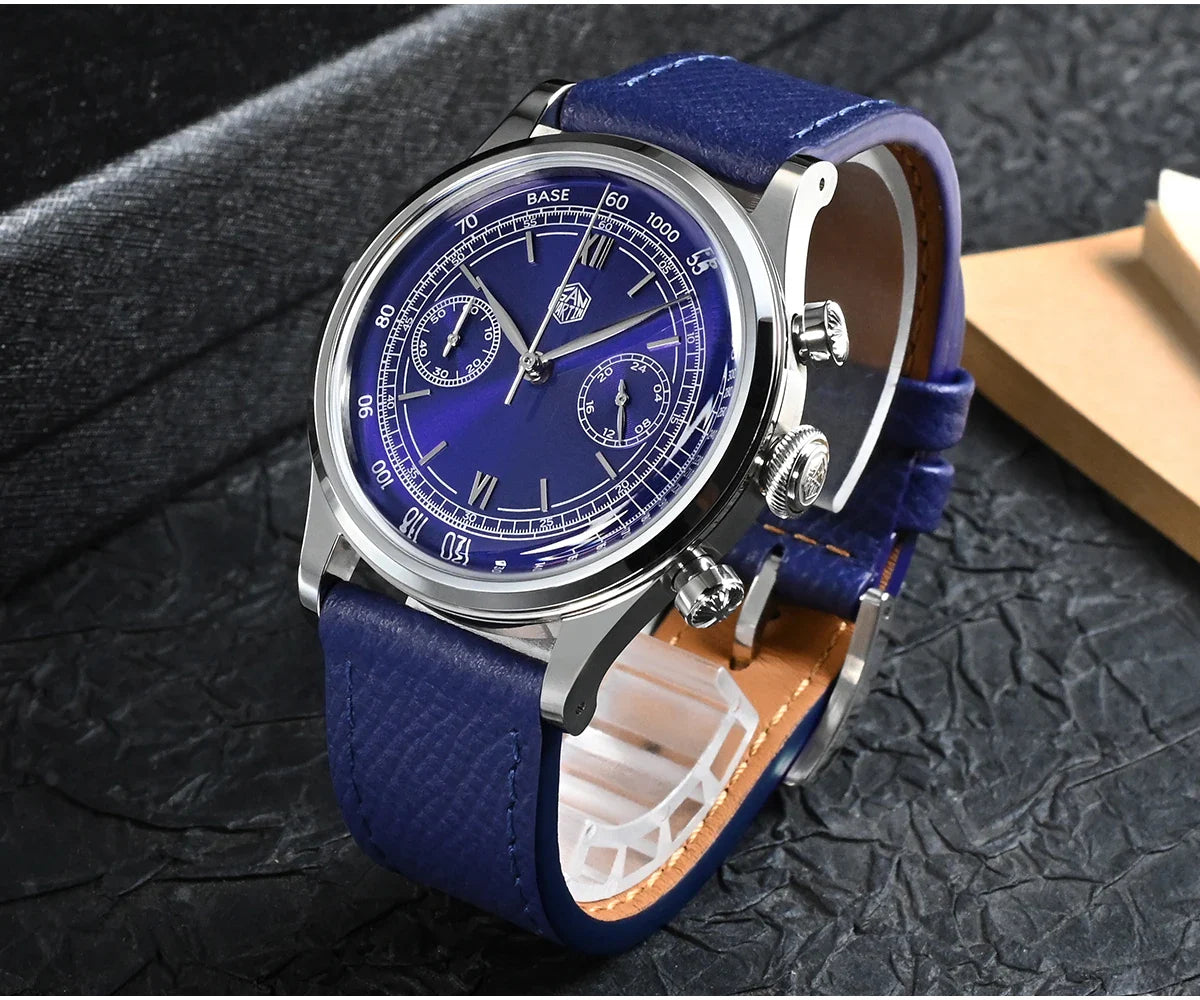San Martin Men Quartz Watch VK64 Chronograph 38mm SN0101  Sapphire Glass Quick Release Strap 5bar