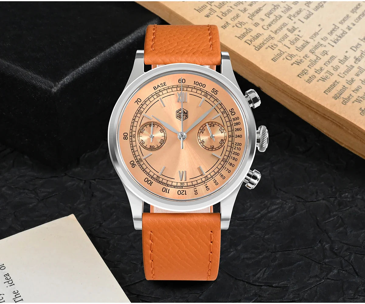 San Martin Men Quartz Watch VK64 Chronograph 38mm SN0101  Sapphire Glass Quick Release Strap 5bar