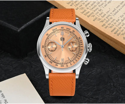 San Martin Men Quartz Watch VK64 Chronograph 38mm SN0101  Sapphire Glass Quick Release Strap 5bar