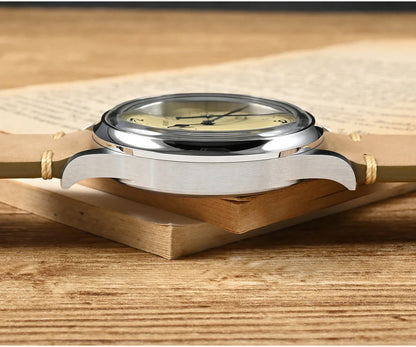 San Martin 38.5mm Men's Mechanical Watch NH35 Vintage Pilot Simple Fashion Wristwatch Baked Varnish Blue Hands 10 Bar Clock