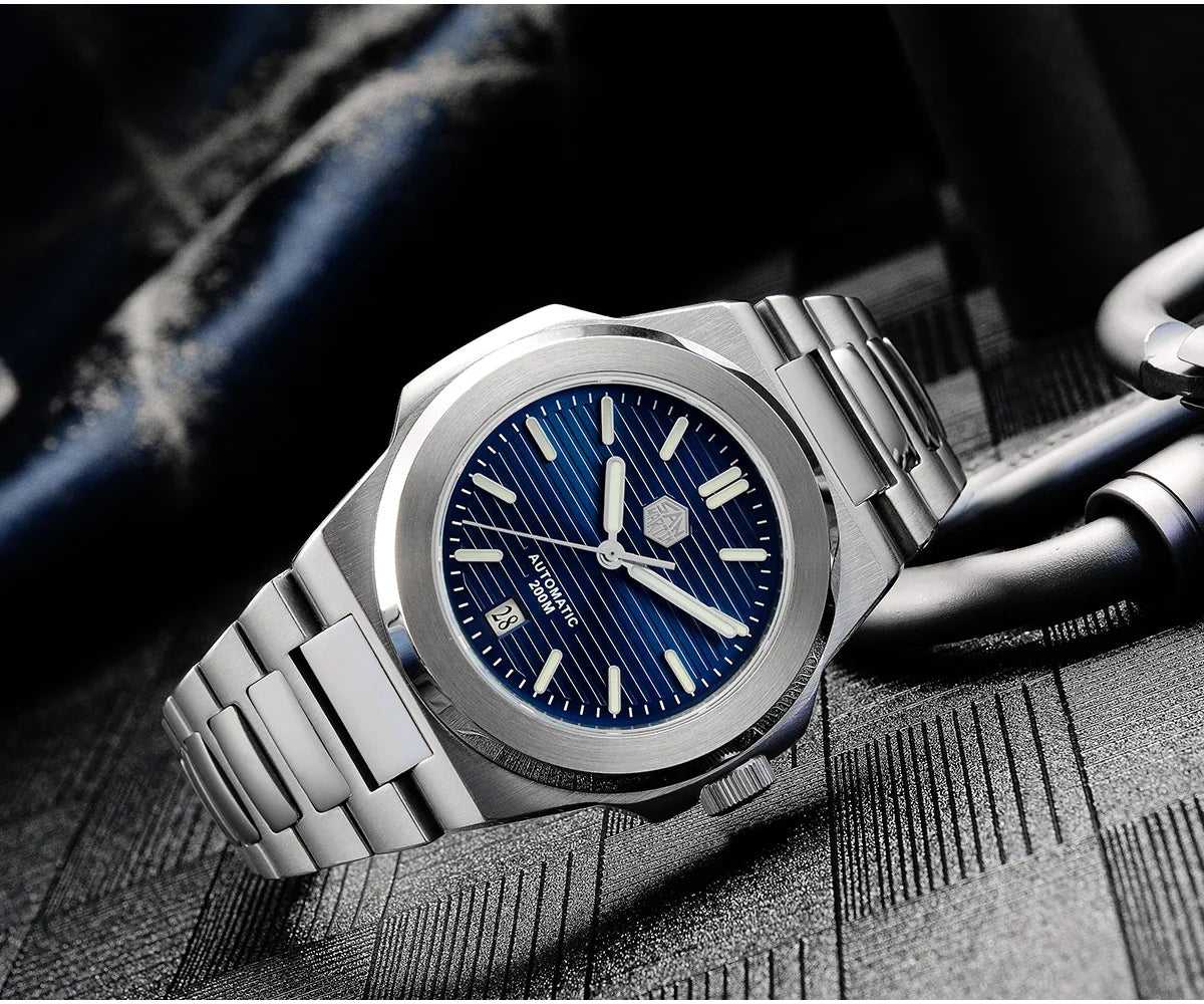 San Martin SN0076 42mm PT5000 Sw200 Automatic Dress Watch 20bar AR Sapphire BGW9 Lume