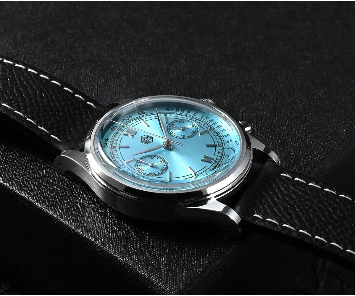 San Martin Men Quartz Watch VK64 Chronograph 38mm SN0101  Sapphire Glass Quick Release Strap 5bar