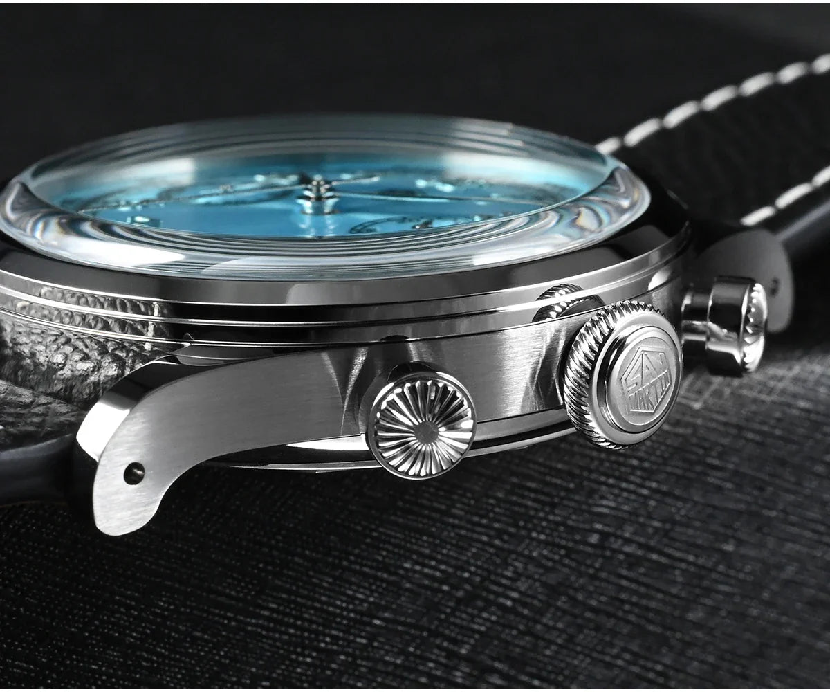 San Martin Men Quartz Watch VK64 Chronograph 38mm SN0101  Sapphire Glass Quick Release Strap 5bar