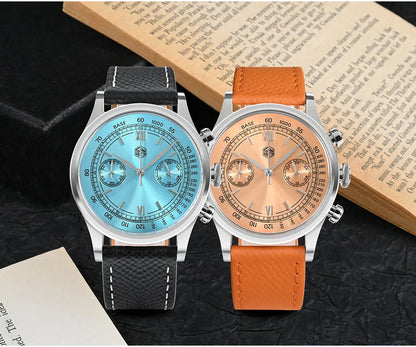 San Martin Men Quartz Watch VK64 Chronograph 38mm SN0101  Sapphire Glass Quick Release Strap 5bar