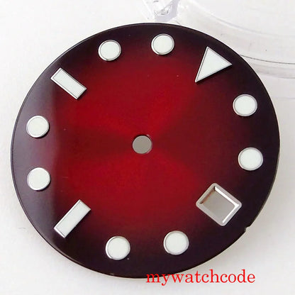 28.5mm Green Blue Red No Logo Luminous Marks Watch Dial Face For NH35 Automatic Movement