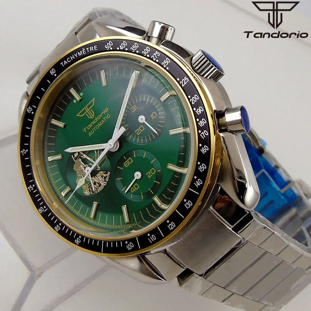 Tandorio 40mm Speed master Automatic  NN3836 Movement Chronograph Date Week Hardlex 5Bar