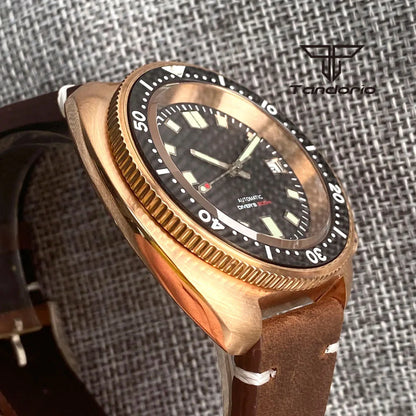 Tandorio CUSN8 Solid Bronze Turtle Watch TD239  PT5000 NH35A 44mm 20bar diver Sapphire