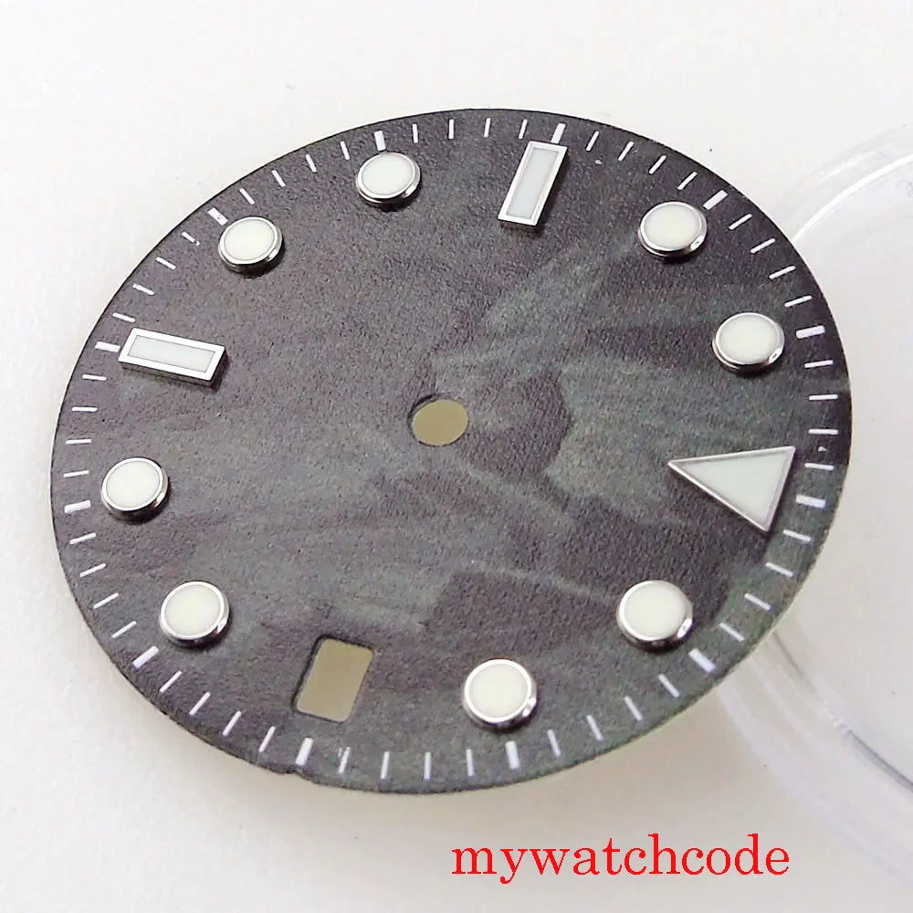 29mm Grey Sterile Dial Face With Date Window Green Luminous Marks Fit NH35A  Movement New Arrival Parts
