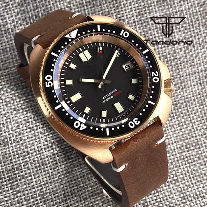 Tandorio CUSN8 Solid Bronze Turtle Watch TD239  PT5000 NH35A 44mm 20bar diver Sapphire