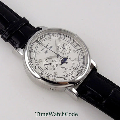Corgeut Moon Phase Watch 42mm Seagull St1655 Automatic Day Date Month Calendar Glass Back 42MM 3ATM