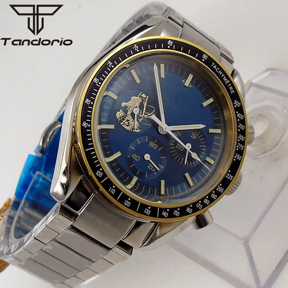 Tandorio 40mm Speed master Automatic  NN3836 Movement Chronograph Date Week Hardlex 5Bar