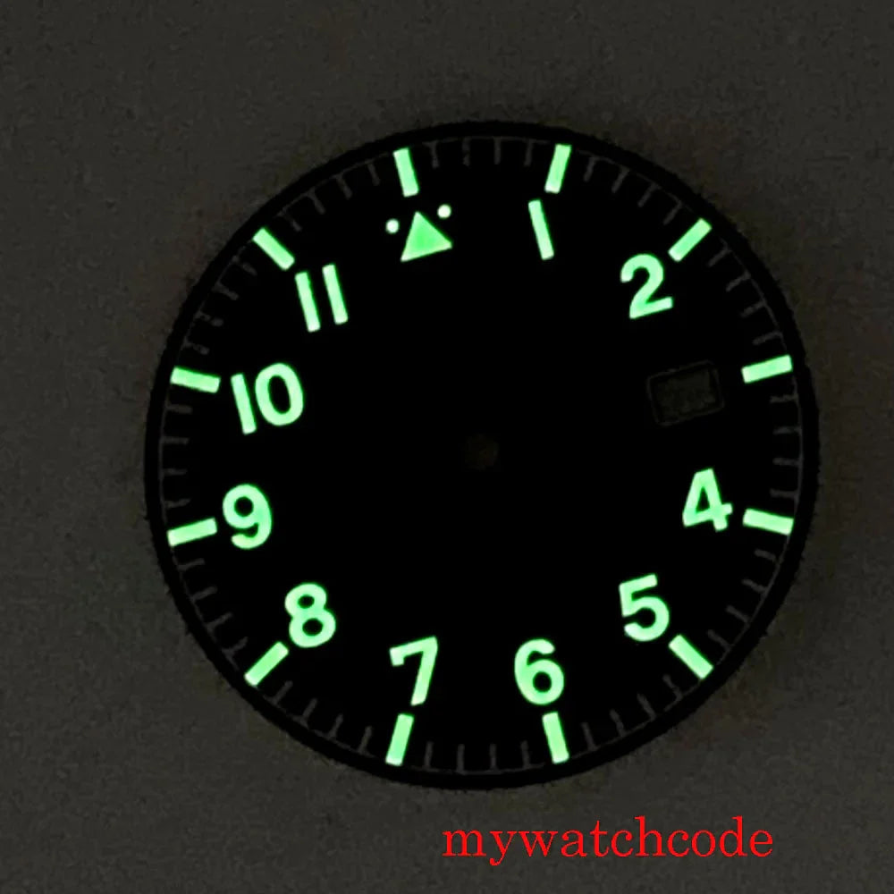33.6mm Sunburst Watch Dial Green Luminous For NH35A Movement Green Luminous Marks With Date Window Wristwatch Accessories